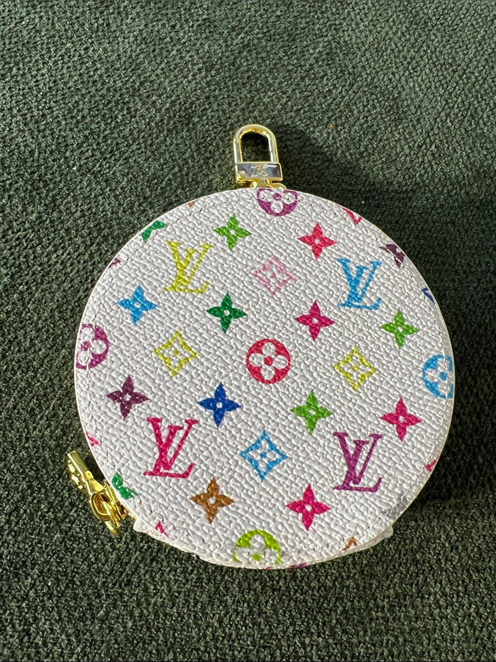 White Multicolor Monogram Round Coin Case